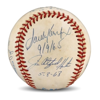Perfect Game Pitchers Baseball Signed and Inscribed By 7 Including Koufax and Hunter